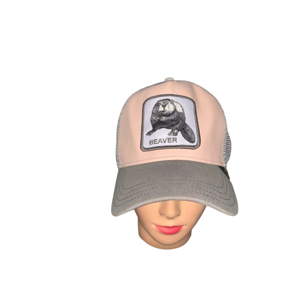 Goorin Bros Beaver Patch Trucker Hat Pink Grey Mesh Snapback One Size